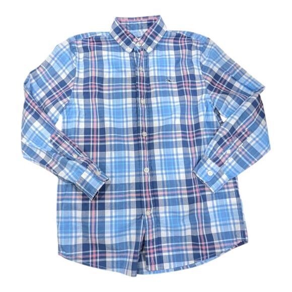 Vineyard Vines Blue Pink Plaid Button Down Church Shirt Boy Size Small 8 10 - Picture 5 of 5